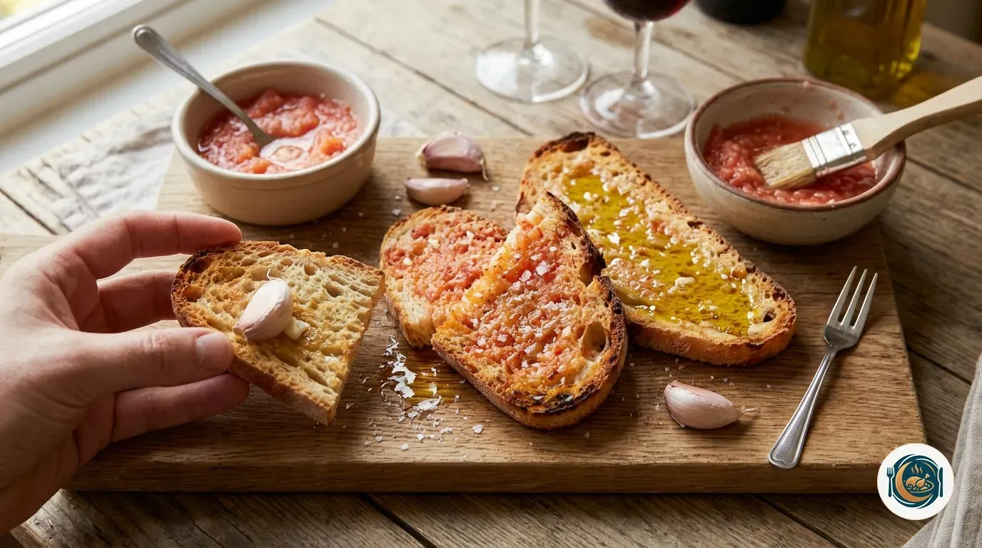 Pan de cristal tostado con tomate y ajo