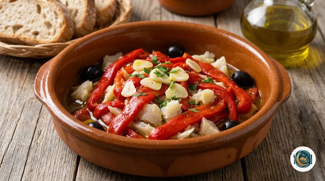 Esgarraet de pimiento asado y bacalao aliñado con aceite de oliva