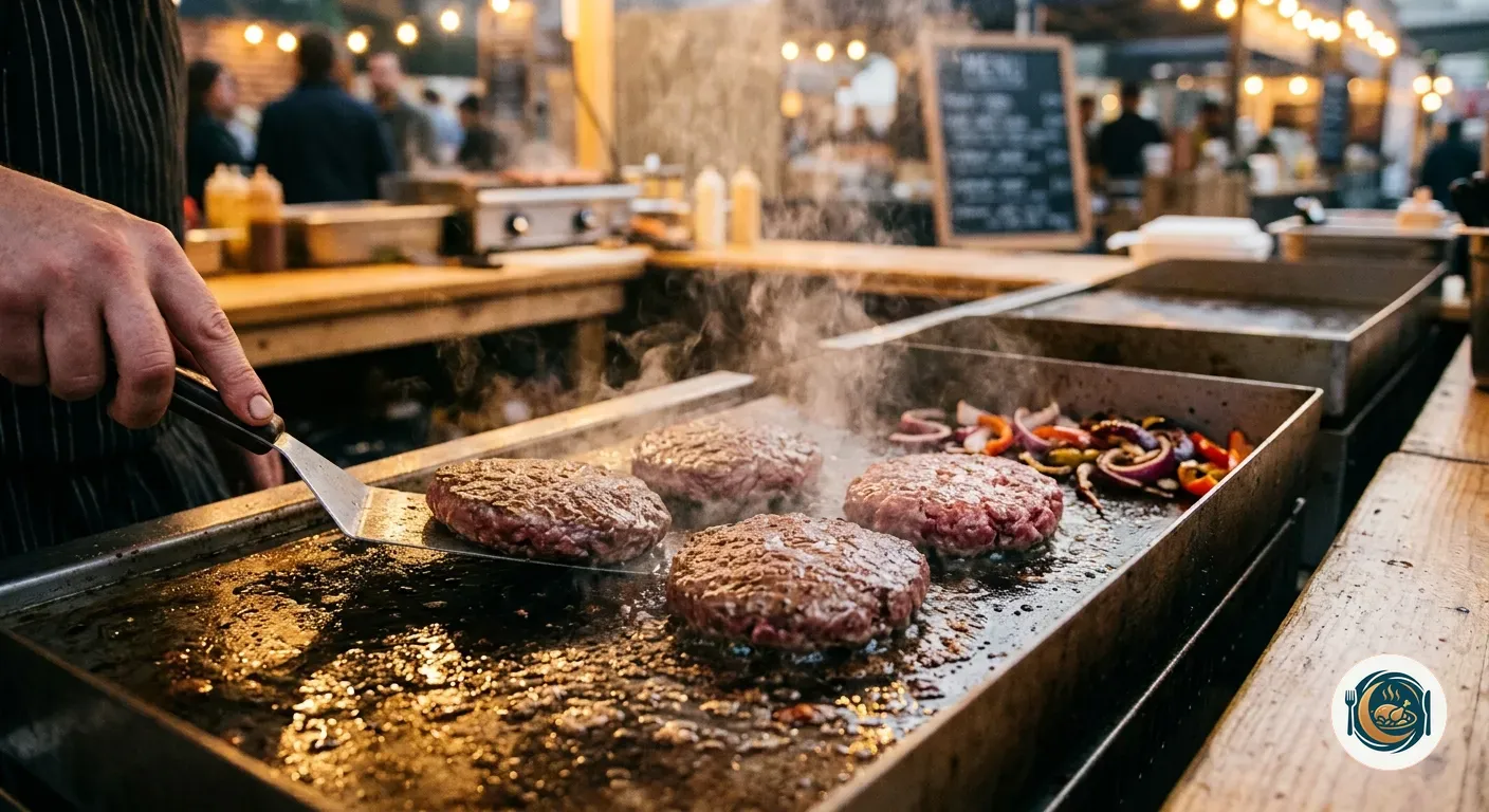 Hamburguesas marcándose en la plancha