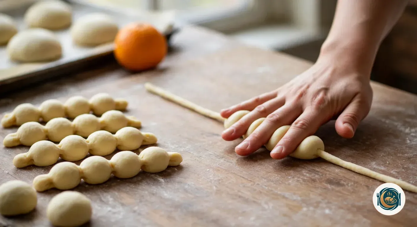 Mano haciendo rodar una tira de masa con los dedos separados