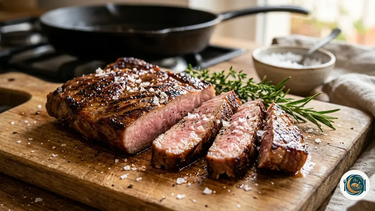 Secreto ibérico a la plancha cortado en tiras con sal en escamas